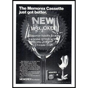 1973 Memorex 60 MRX2 Blank Cassette Tape Vintage Print Ad Wine Glass Wall Art